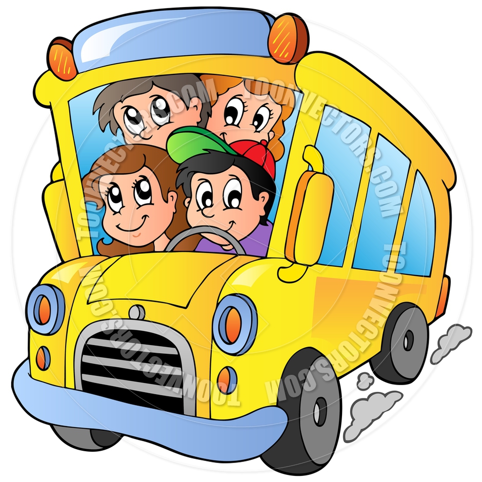 940x940 Cartoon School Bus With Happy Children By Clairev Toon Vectors