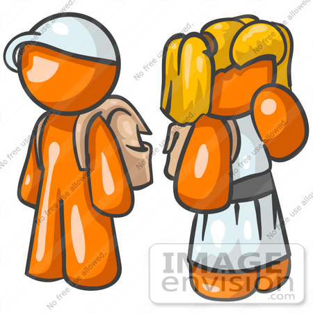 450x450 Clip Art Graphic Of An Orange Character School Children Waiting