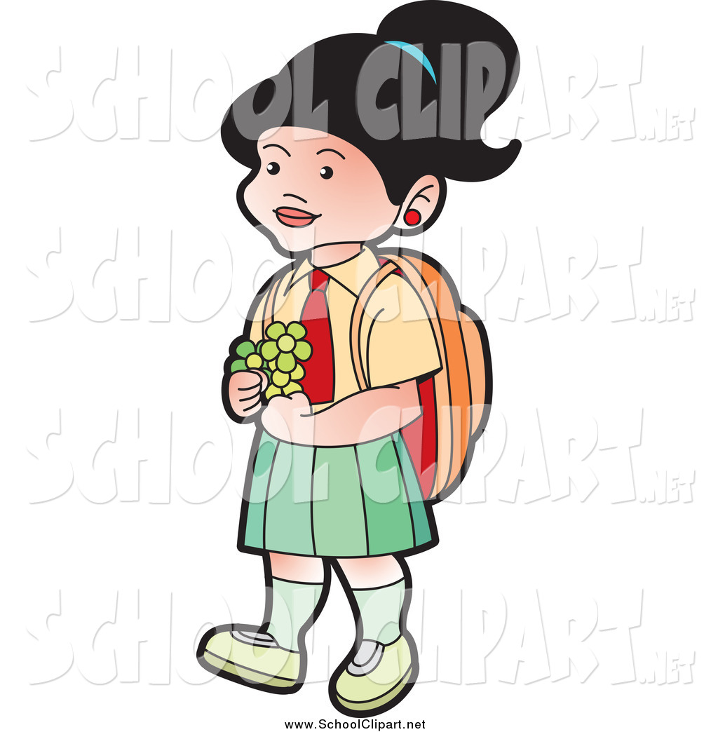 1024x1044 Clip Art Of A School Girl Walking With Flowers By Lal Perera