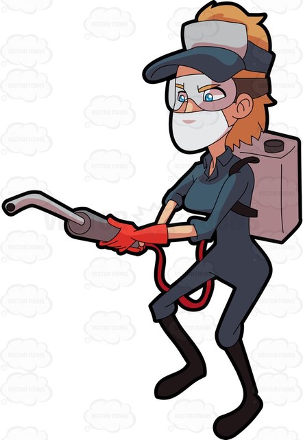 442x640 A Female Exterminator Carrying A Pest Control Equipment At Long