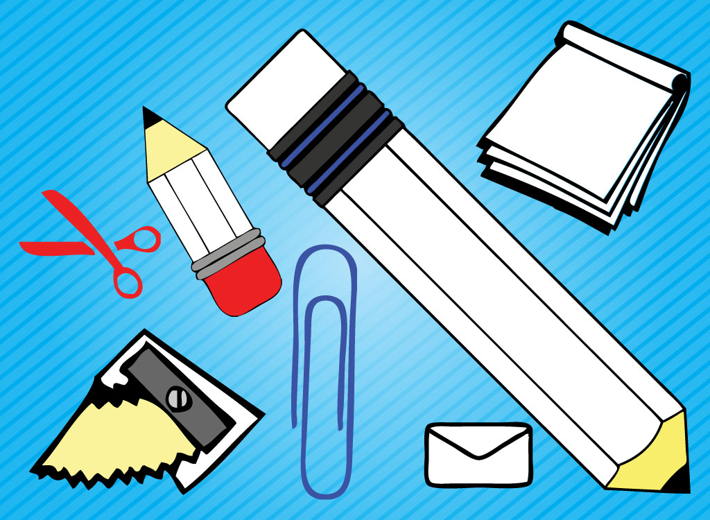 1024x750 School Supplies Vector