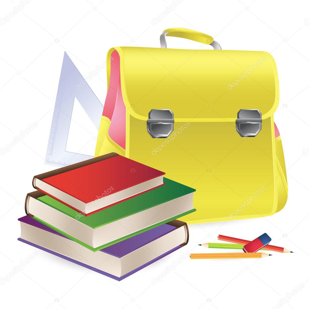 1024x1024 Schoolbag With School Supplies Stock Vector Yukitama