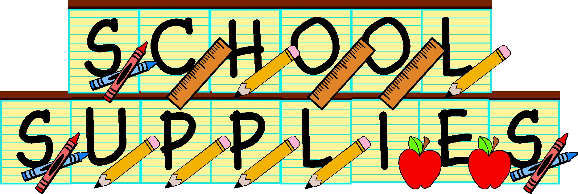 1874x629 School Supplies Border Clipart Free