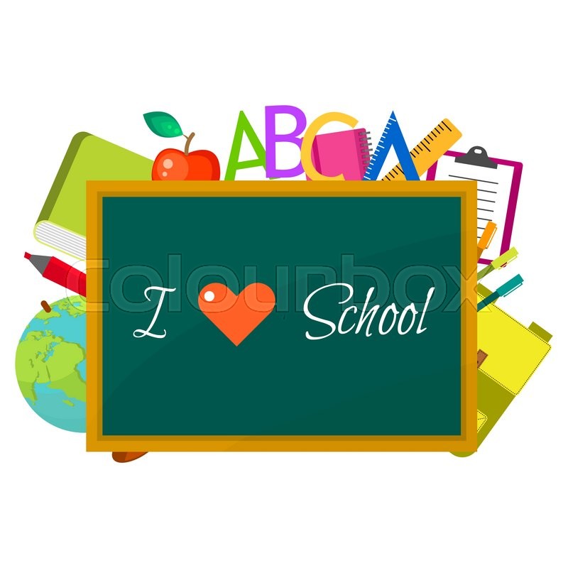 800x800 School Supplies Vector Clip Art Objects. Blackboard I Love School