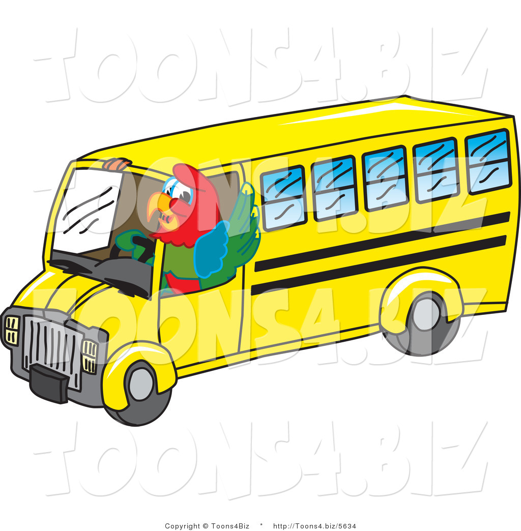 1024x1044 Vector Illustration Of A Cartoon Parrot Mascot School Bus Driver