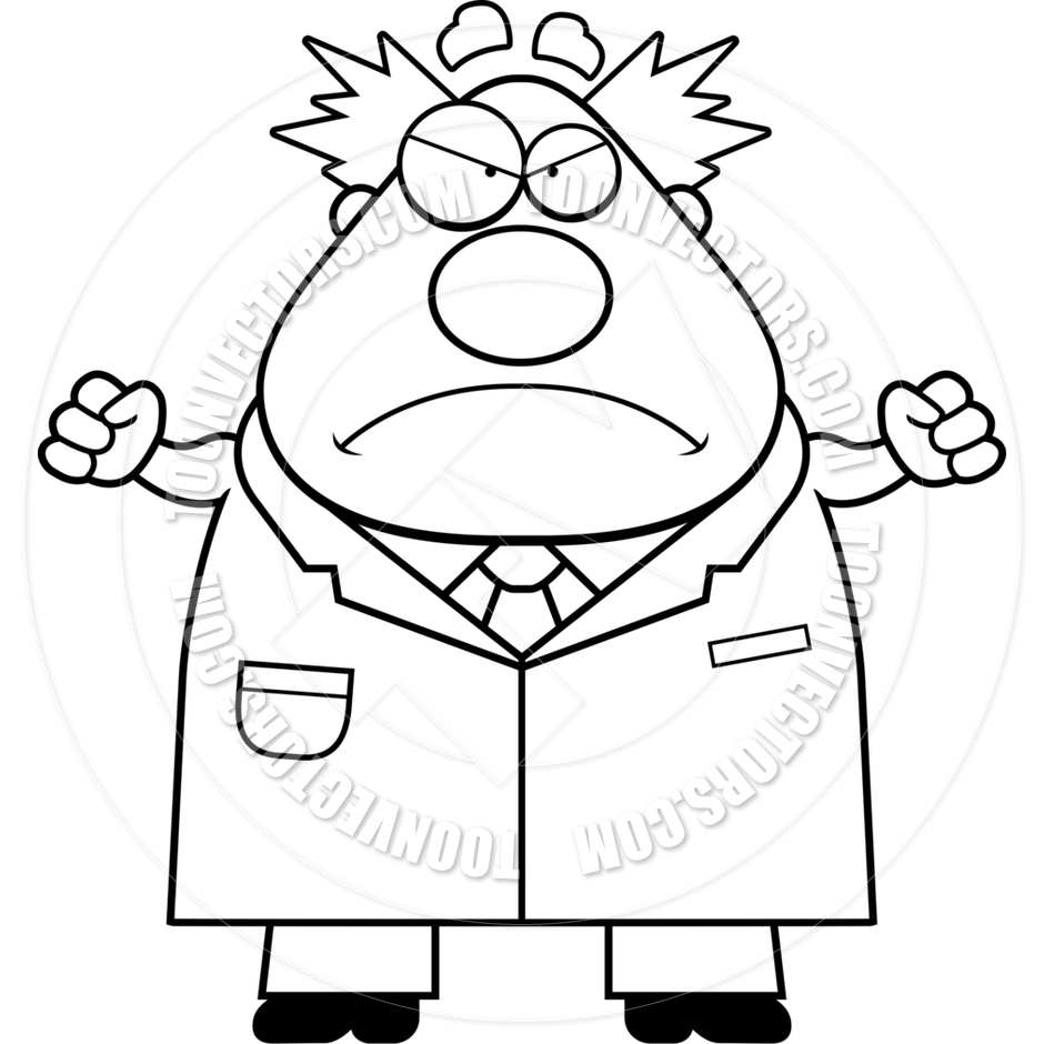 940x940 Cartoon Mad Scientist Angry (Black And White Line Art) By Cory
