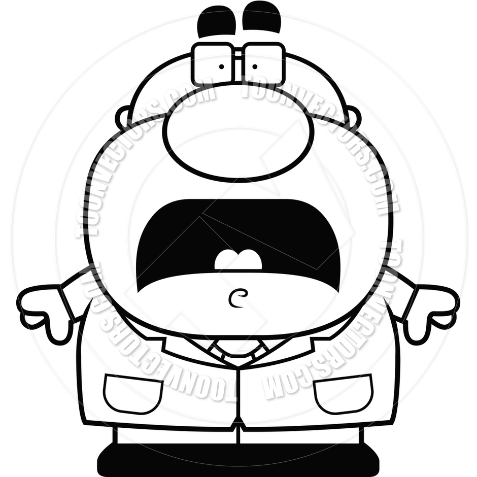 940x940 Cartoon Scientist Guy Scared (Black And White Line Art) By Cory