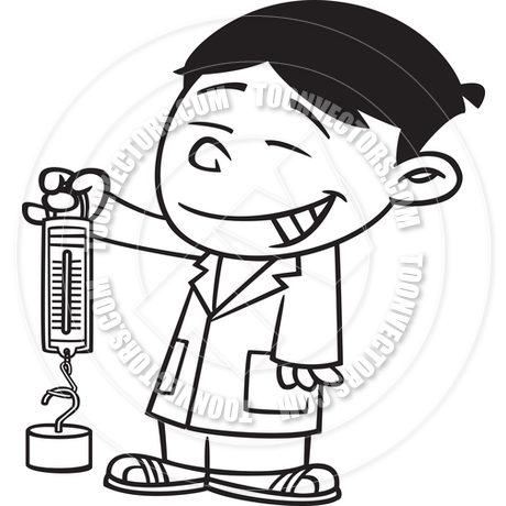 460x460 Cartoon Boy Scientist Holding Spring Scale (Black Amp White Line Art