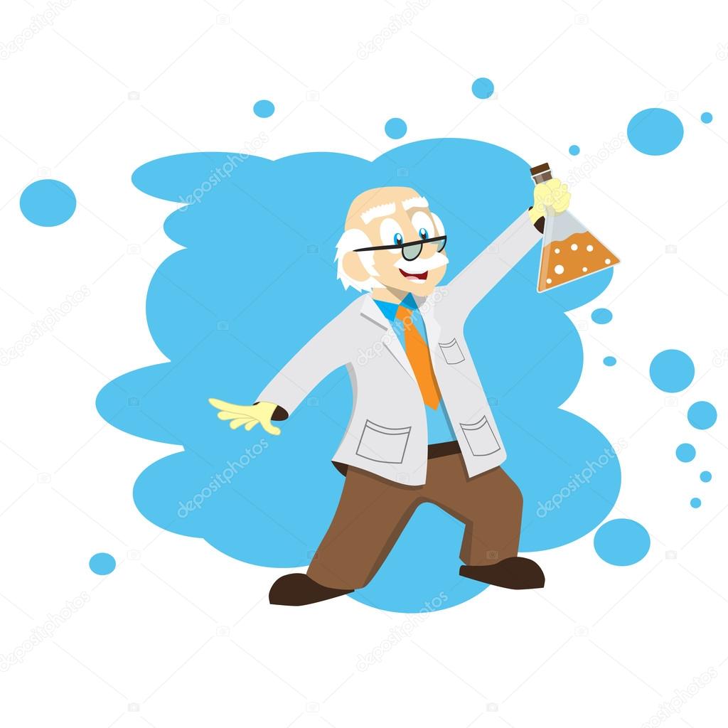 1024x1024 Cartoon Scientist, Doctor, Professor With A Flask. Vector
