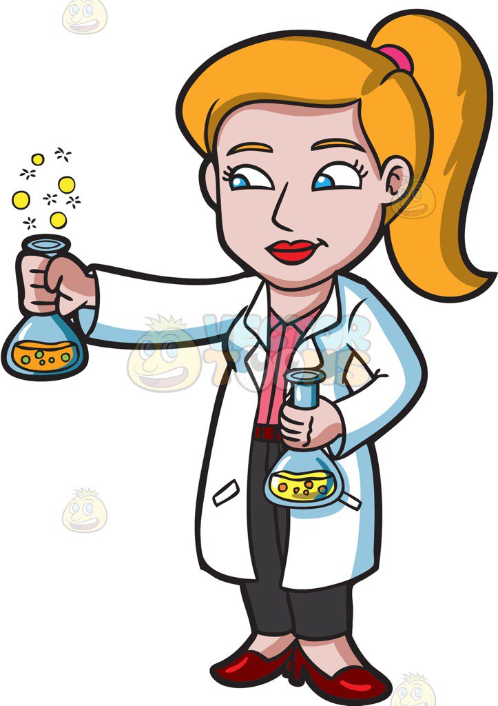 723x1024 A Female Scientist Holding A Bubbly Chemical Experiment Cartoon