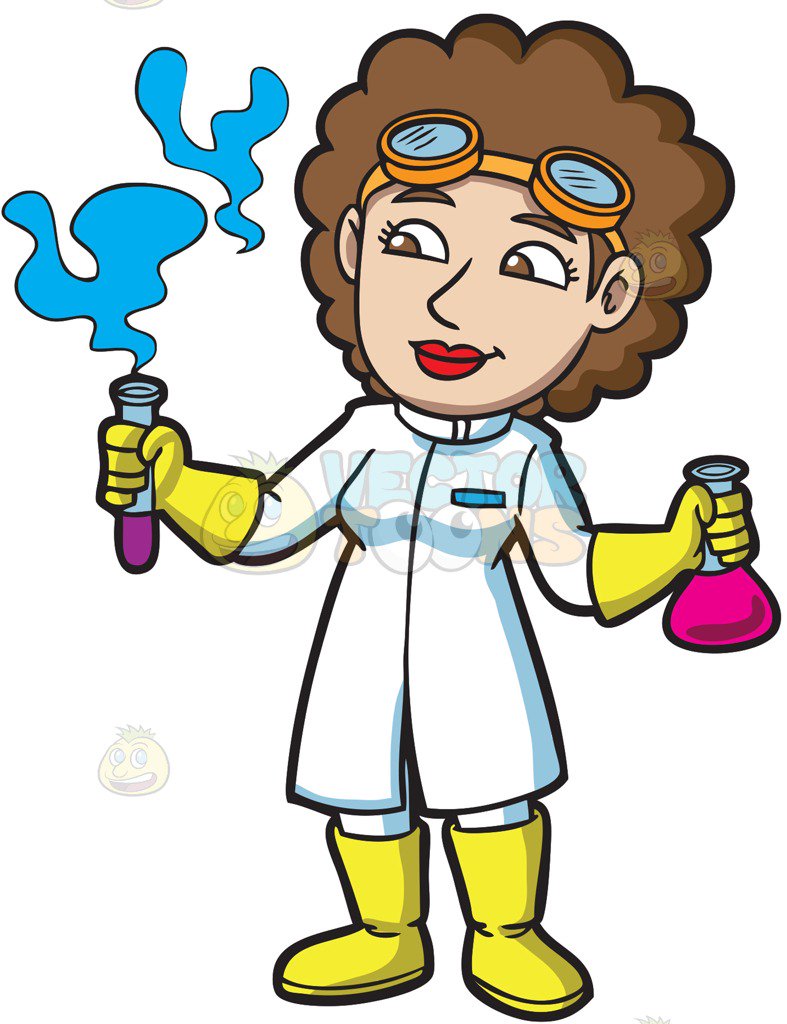 787x1024 A Female Scientist Looking At The Fumes From A Test Tube Cartoon
