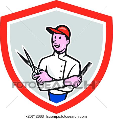 447x470 Clipart Of Barber Holding Scissors Comb Cartoon K20742663