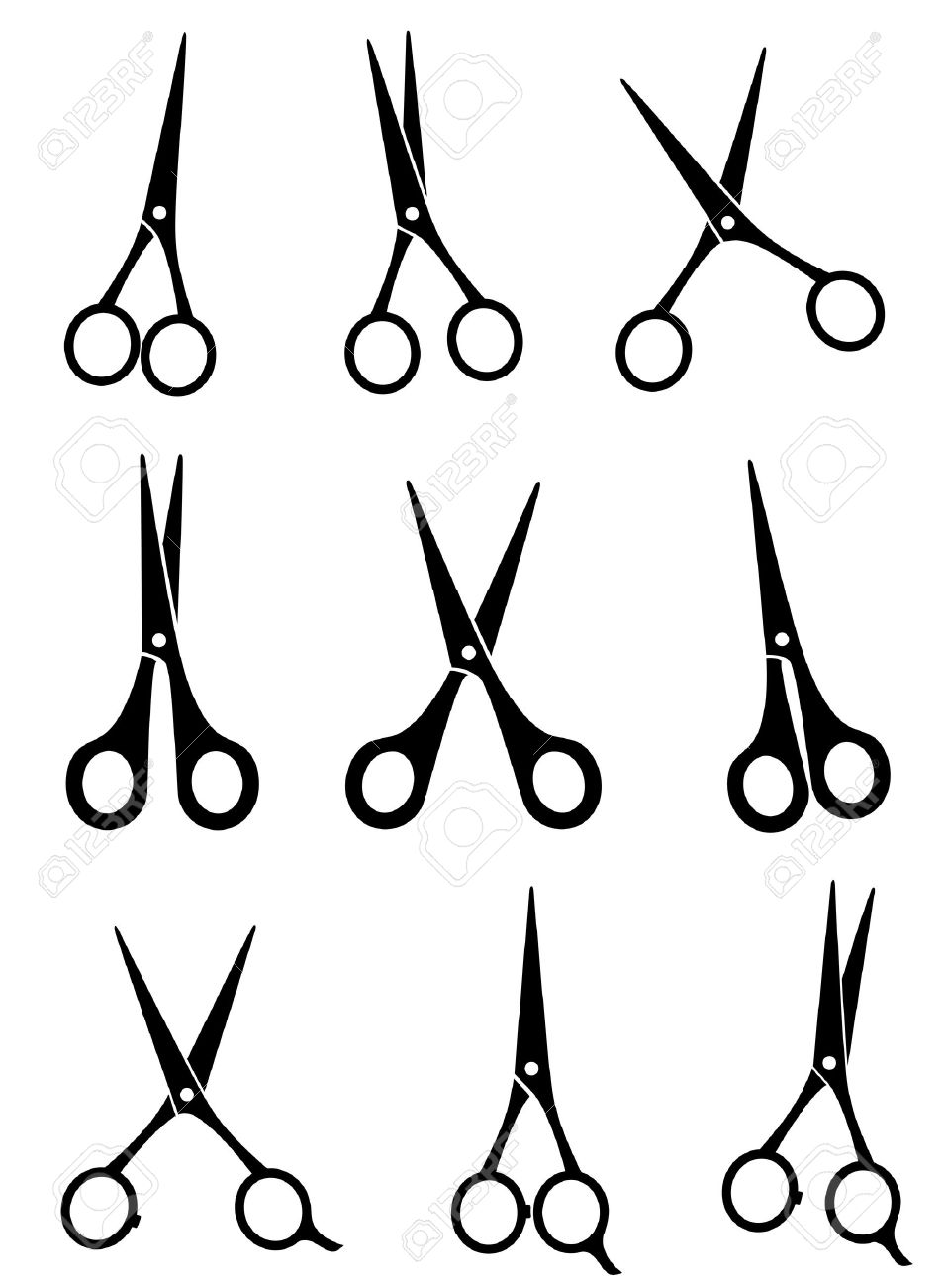 955x1300 Set Of Open Black Scissors On White Background Royalty Free