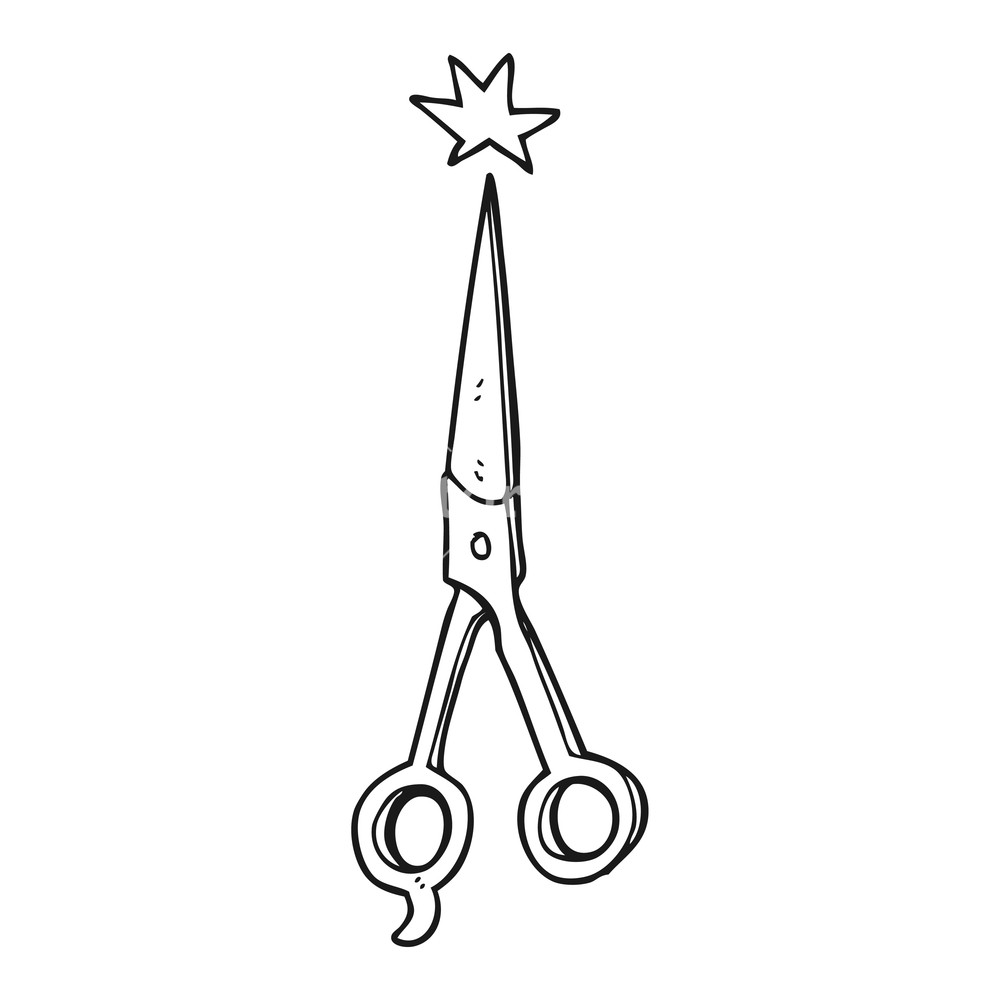 1000x1000 Freehand Drawn Black And White Cartoon Barber Scissors Royalty