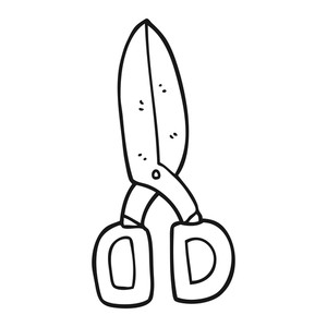 300x300 Freehand Drawn Black And White Cartoon Scissors Cutting Ribbon