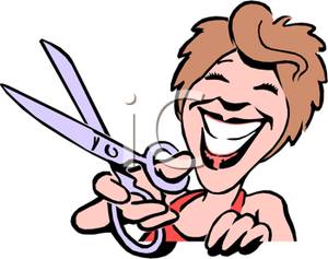 300x237 Smiling Woman Holding A Pair Of Scissors Clip Art Image