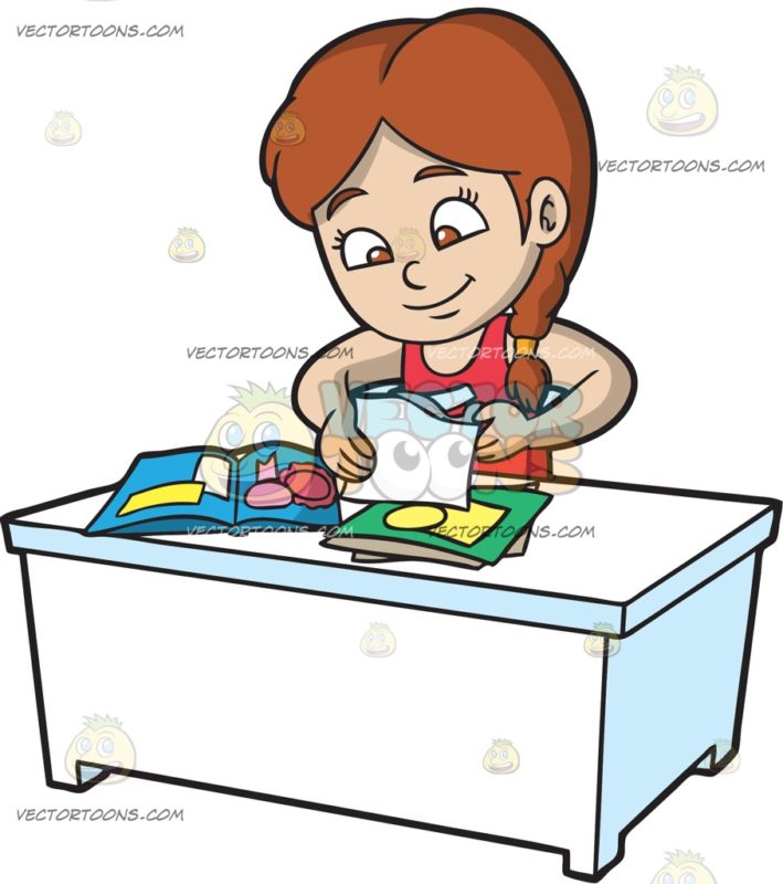 709x800 A Girl Decorating Her Scrapbook Cartoon Clipart