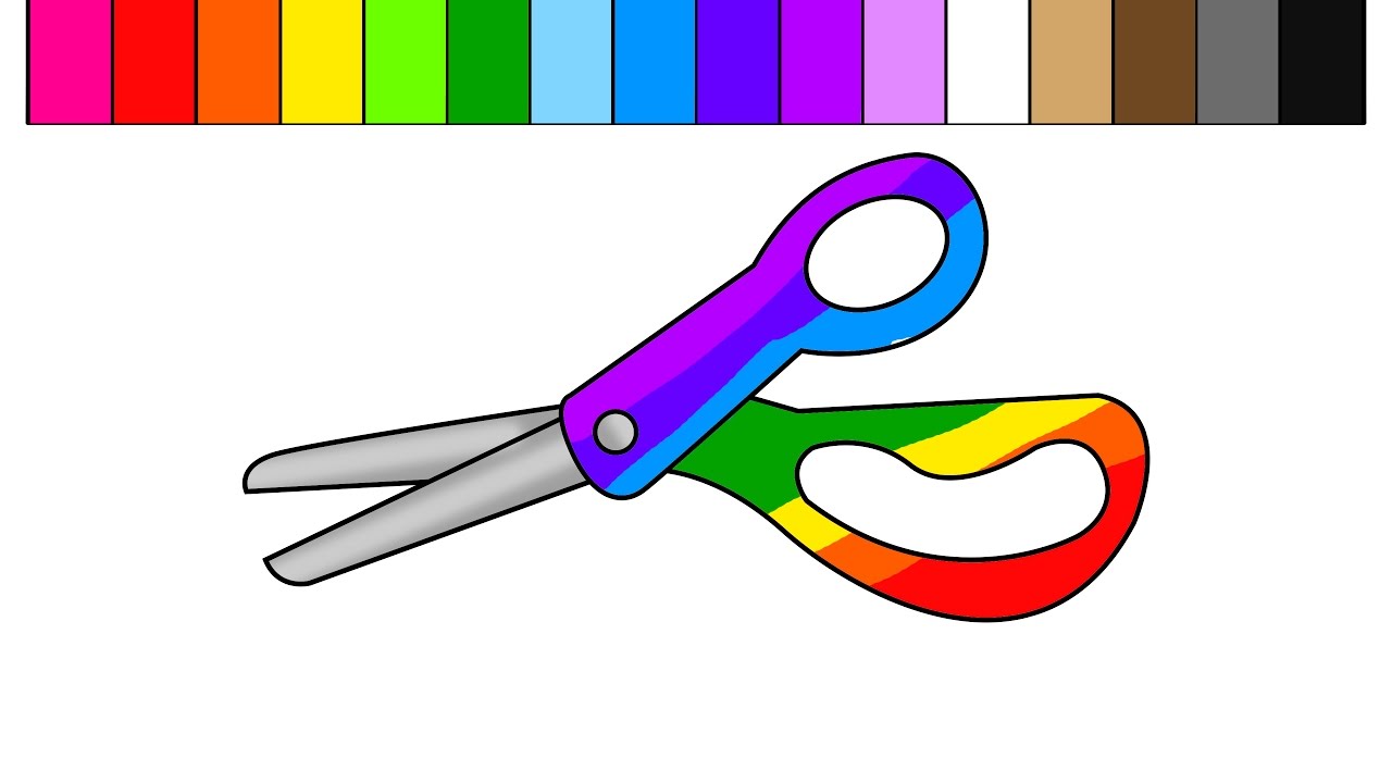 1280x720 Learn Colors For Kids And Color Rainbow Scissors Coloring Page