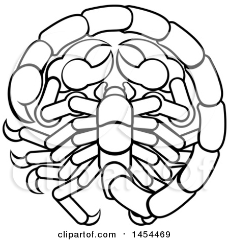 450x470 Clipart Graphic Of A Black And White Lineart Scorpio Scorpion