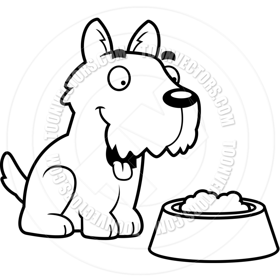 940x940 Cartoon Scottish Terrier Dog Food (Black And White Line Art) By