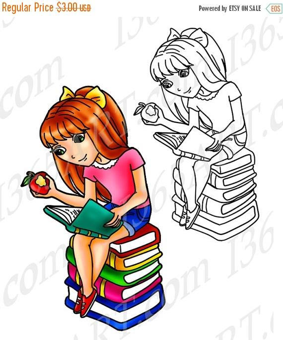 570x685 50% Off Clipart Girl, Girl Clip Art, Digital Stamp, Coloring Page