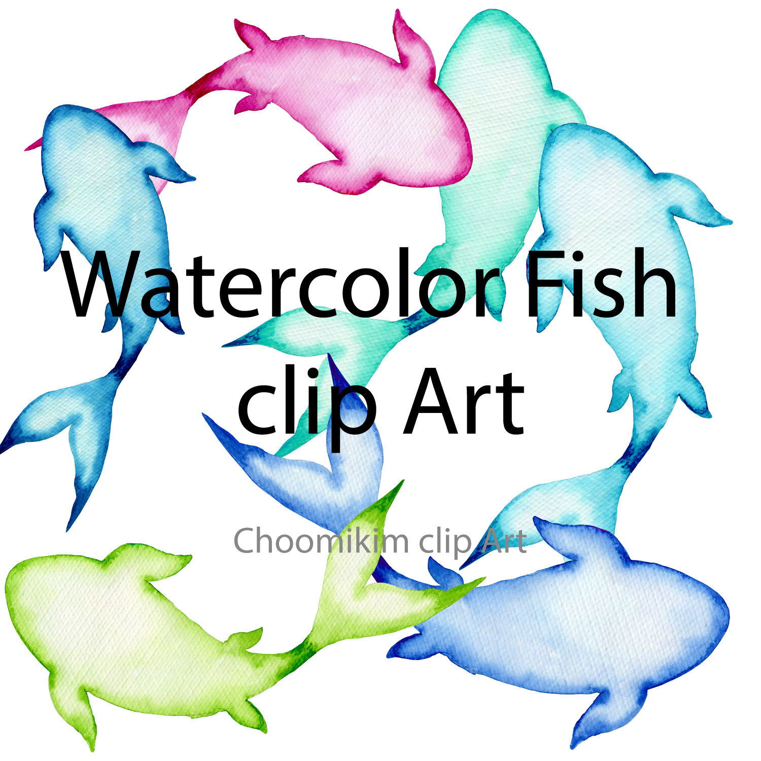 1500x1500 6 Watercolour Fish, Koi Illustration Clipart, Clip Art Instant