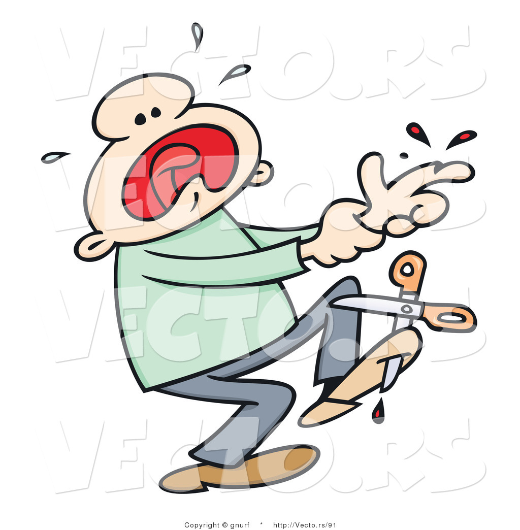 1024x1044 Vector Of A Injured Cartoon Man Crying And Screaming After Cutting