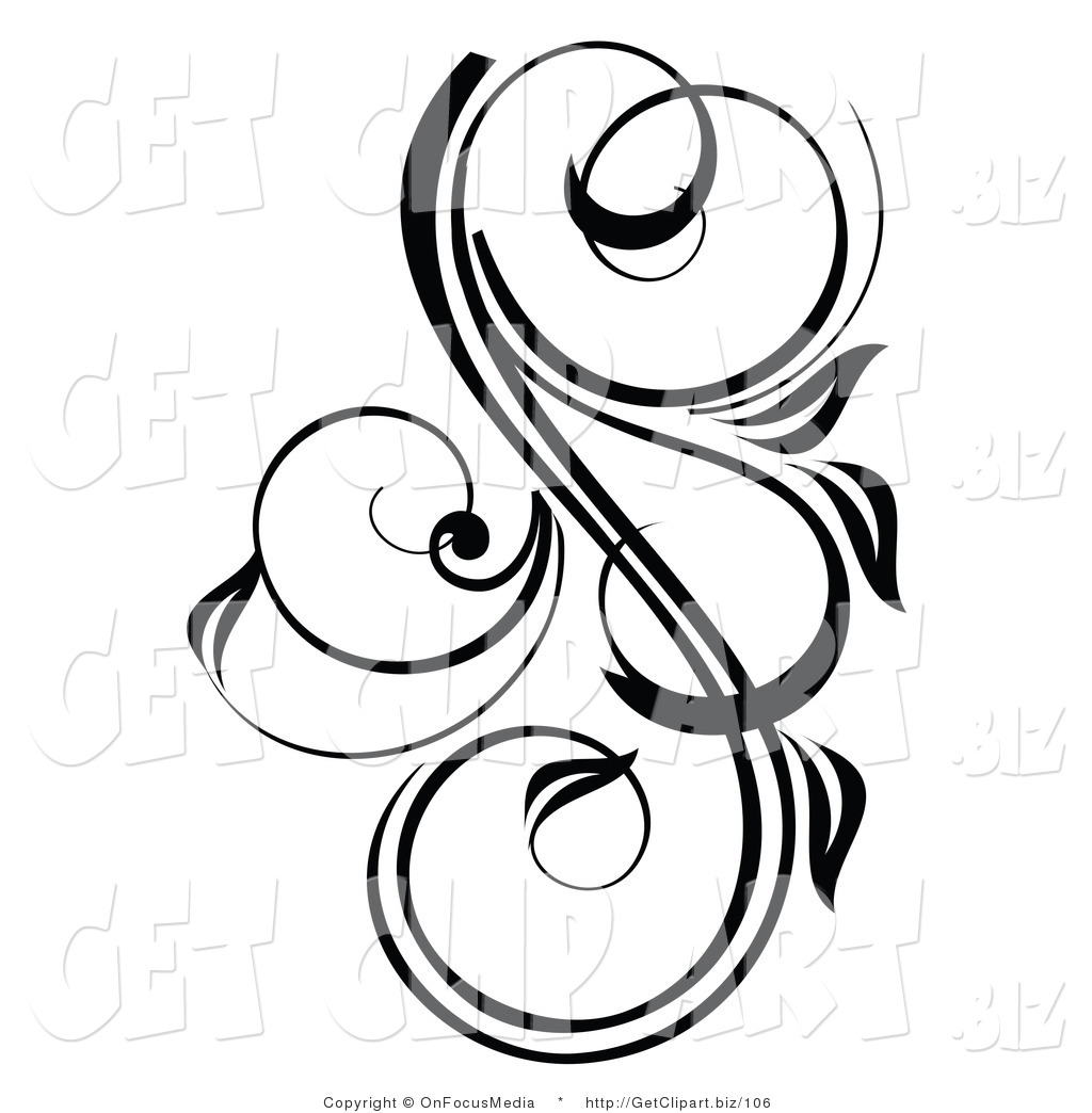 1024x1044 Clip Art Of A Pretty Black And White Scrolling Design Accent By