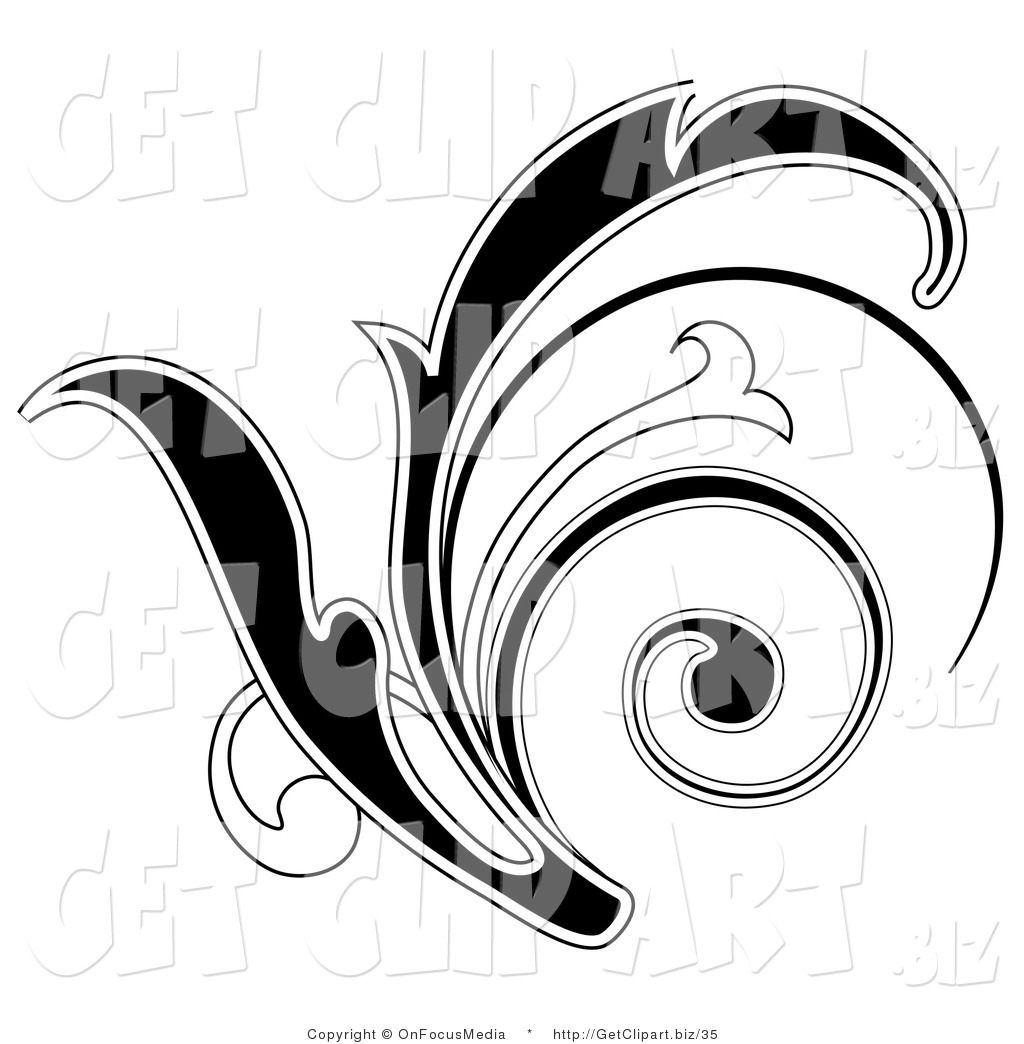 1024x1044 Clip Art Of A Black Leafy Scroll Design With A White Outline By