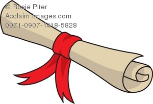 300x204 Clip Art Illustration Of A Rolled Up Scroll Tied With A Red Ribbon
