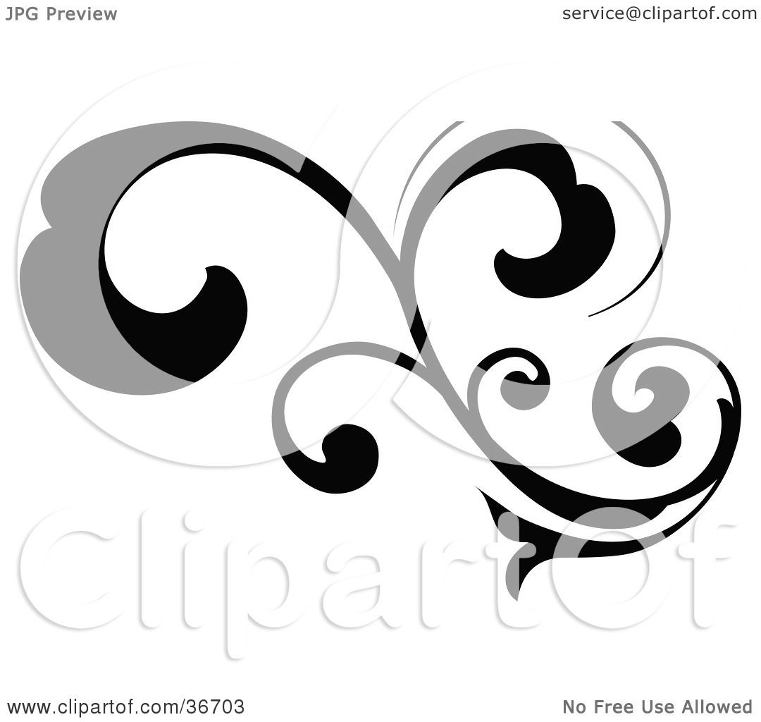 1080x1024 Clipart Illustration Of A Black Silhouetted Elegant Curly Leafy