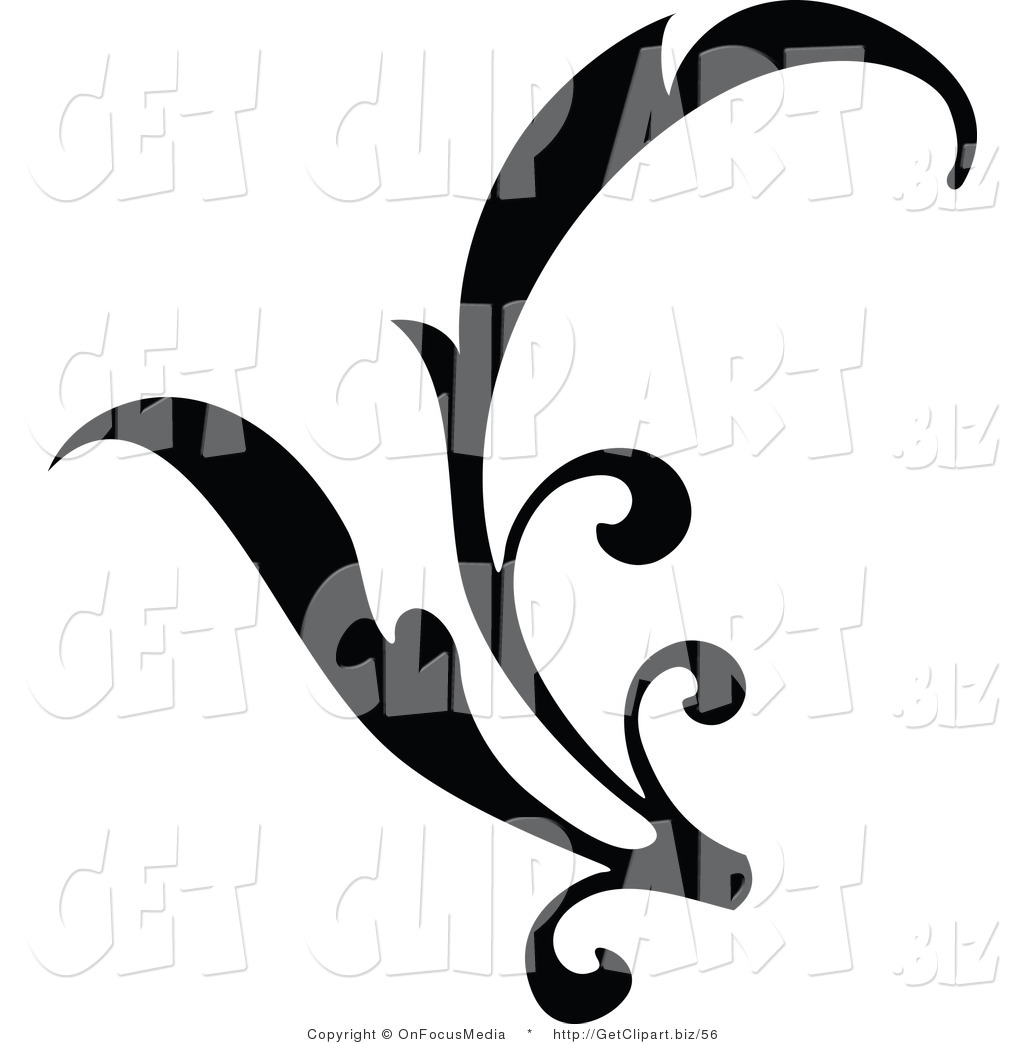 1024x1044 Clip Art Of A Black Silhouetted Elegant Curving Leaf Design By