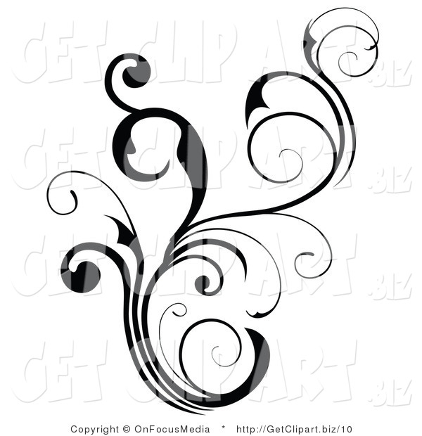 600x620 Vector Clip Art Of A Floral Black Scroll And Flourish Design