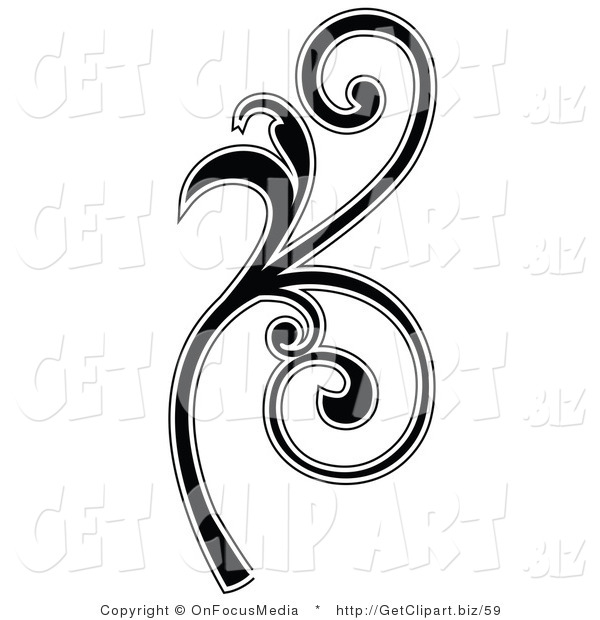 600x620 Clip Art Of An Elegant Black Silhouetted Leafy Scroll Design