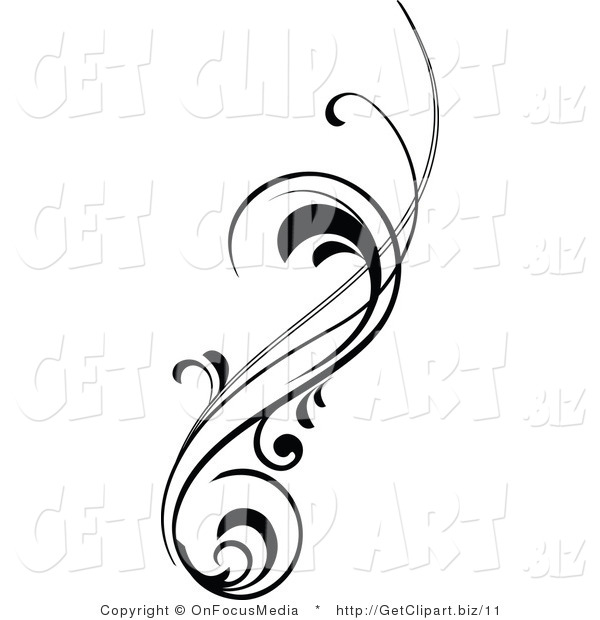 600x620 Vector Clip Art Of A Vertical Black Silhouetted Scrolling Design