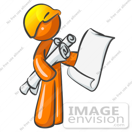 450x450 Clip Art Graphic Of An Orange Guy Character Holding Architectural