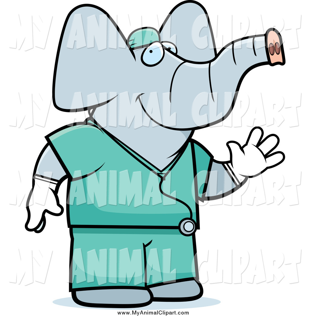 1024x1044 Clip Art Of A Waving Elephant Surgeon Doctor In Scrubs By Cory