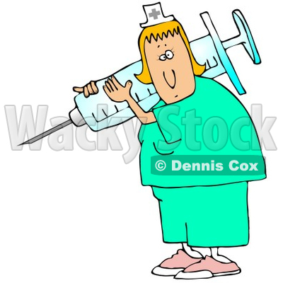 400x400 Illustration Of A White Nurse Lady In Scrubs, Carrying A Giant
