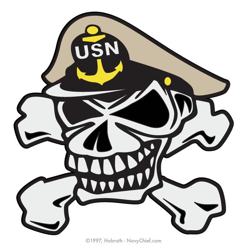 800x800 Navy Chief Skull And Crossbones Color Vinyl Window Sticker