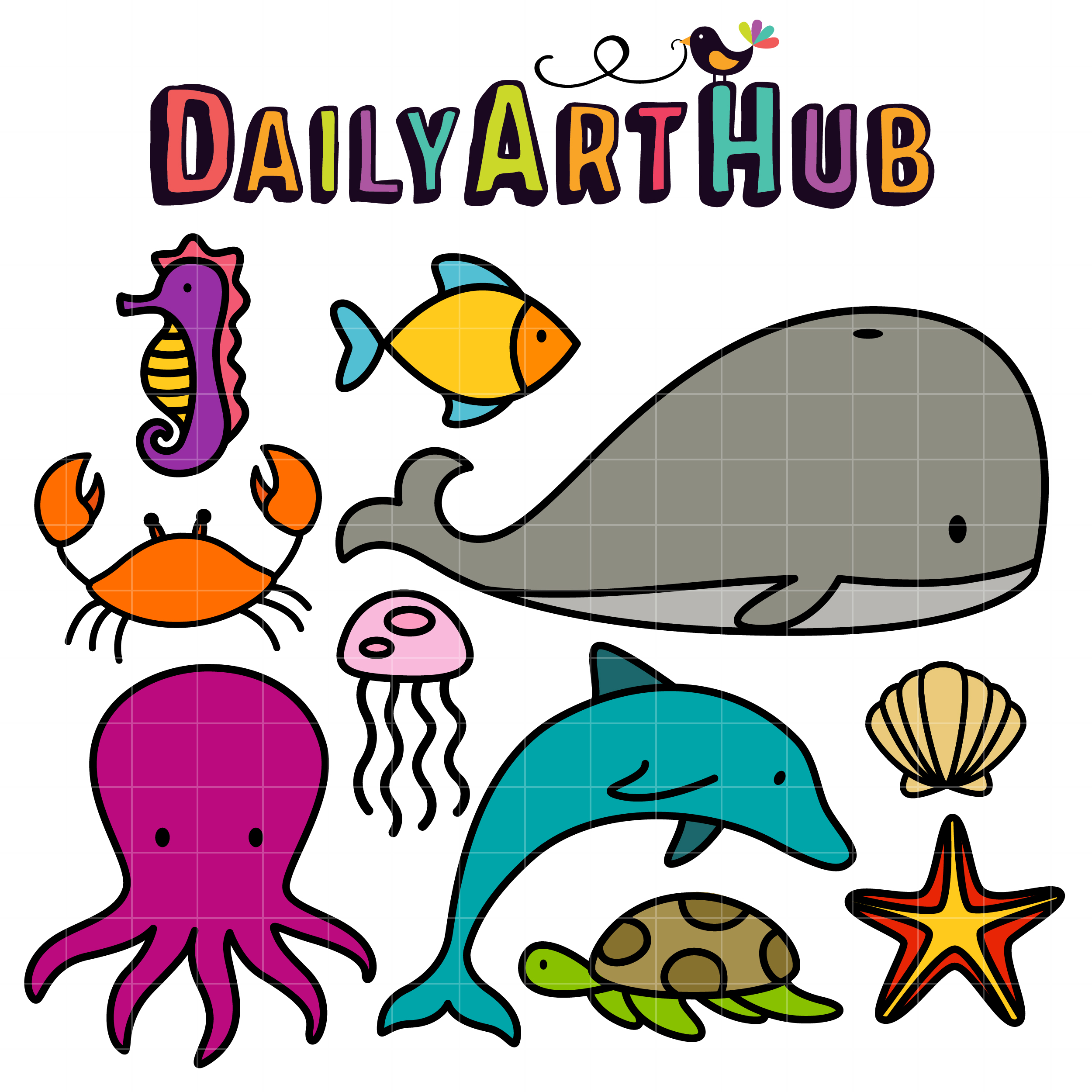2500x2500 Stick Sea Animals Clip Art Set Daily Art Hub