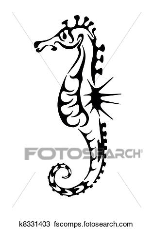315x470 Clipart Of Sea Horse Black Silhouette. Tattoo K8331403
