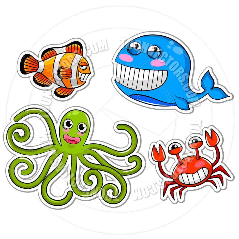 940x940 Cartoon Sea Creatures By Ayelet Keshet Toon Vectors Eps
