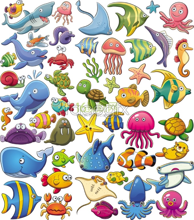 680x768 Cute Sea Animal Cartoon Vector College Cartoon