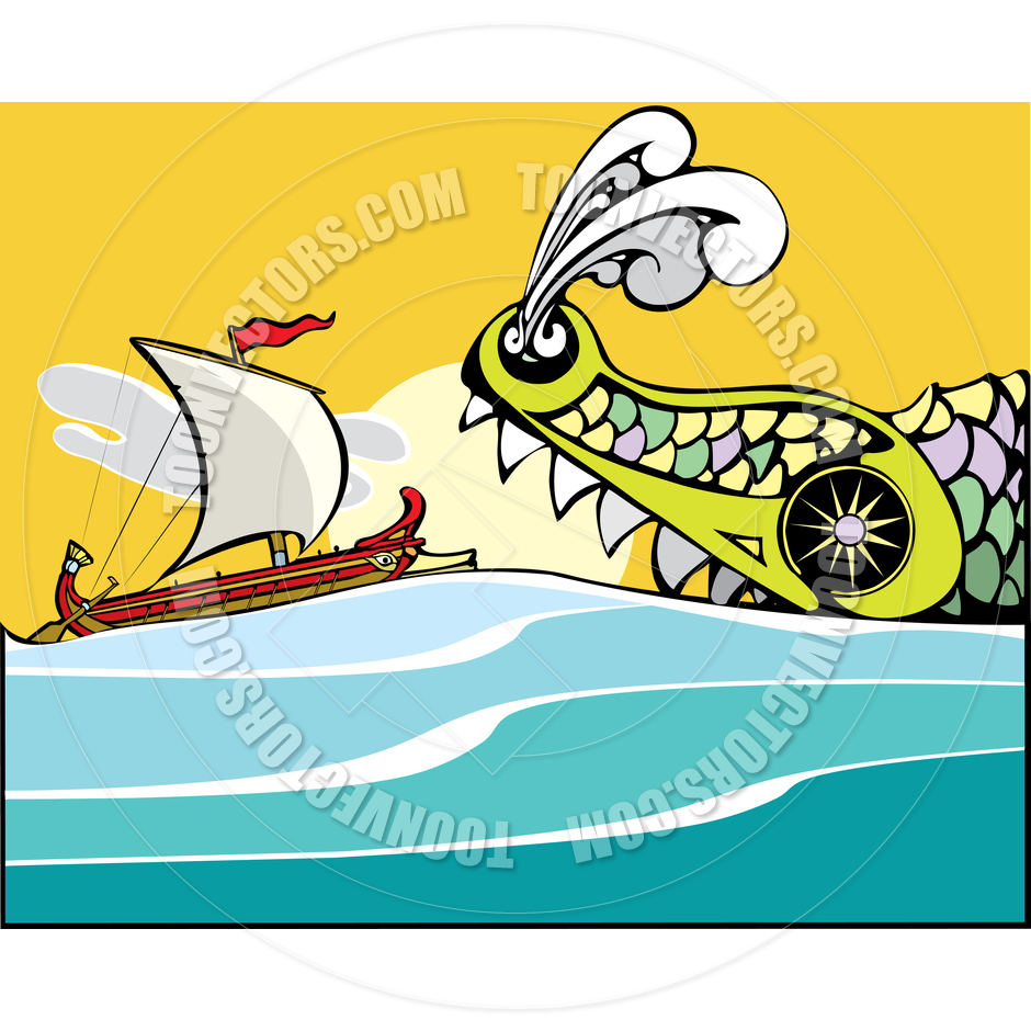 940x940 Greek Ship And Sea Monster By Xochicalco Toon Vectors Eps