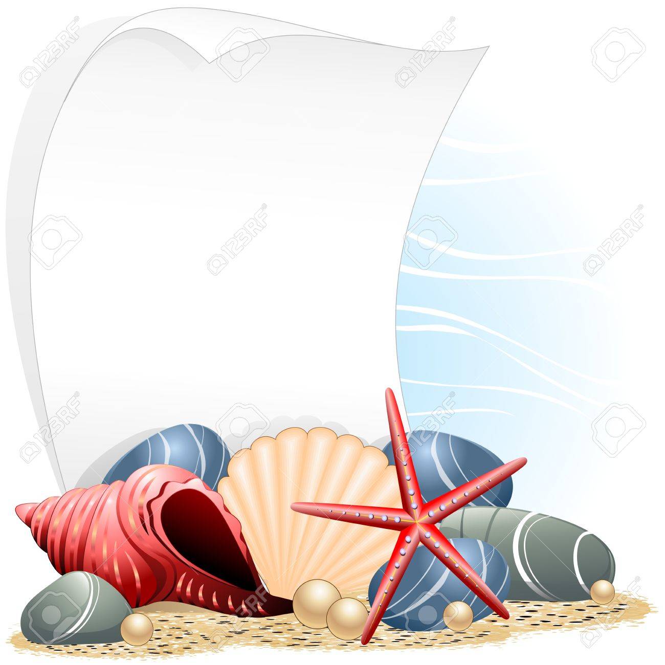 1300x1300 Seashells Starfish And Pearls Ocean Card Royalty Free Cliparts