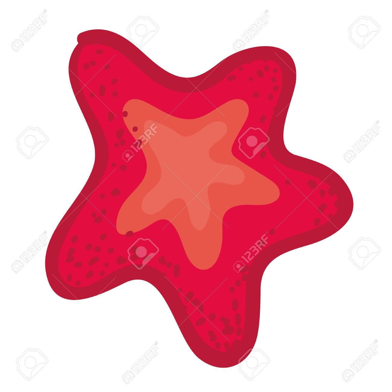 1300x1300 Beautiful Red Star. Doodle With Red Starfish. Cute Cartoon Sea