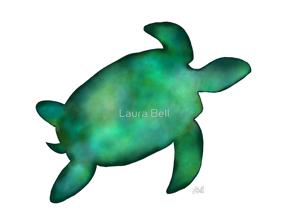1000x782 Sea Turtle Silhouette In Vibrant Shades Of Green Watercolor By