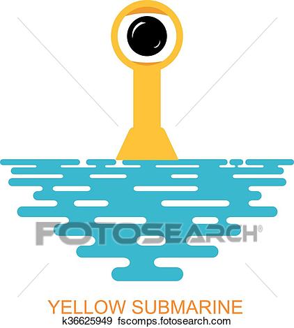 422x470 Clip Art Of Periscope Yellow Submarine With Sea Water On A White