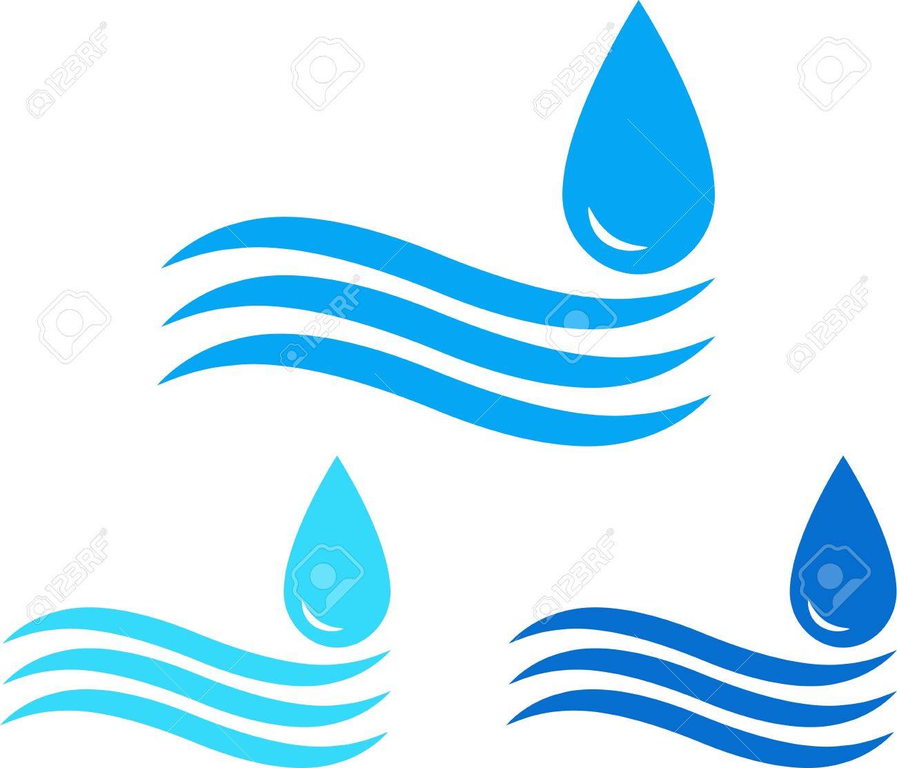 1300x1113 Colorful Water Sign Set With Sea Wave And Drop Royalty Free