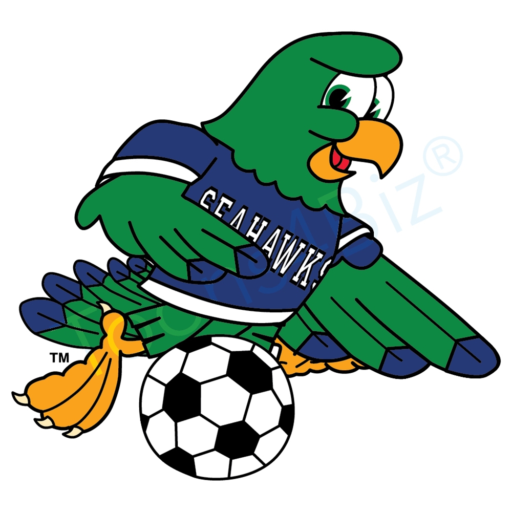 1000x1000 Seahawk Mascot Playing Soccer Clip Art Graphic